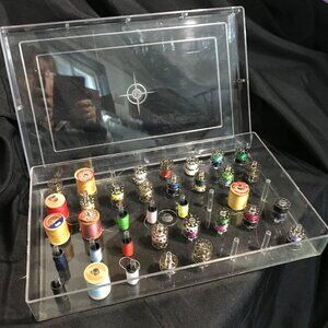 Sewing Thread Organizer + 40 Threaded Bobbins + 6 Vintage Wood Spools 14 x 8.5"